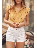 Women\'s summer shirt with openwork patterns, mustard 87560 - Online store - Boutique